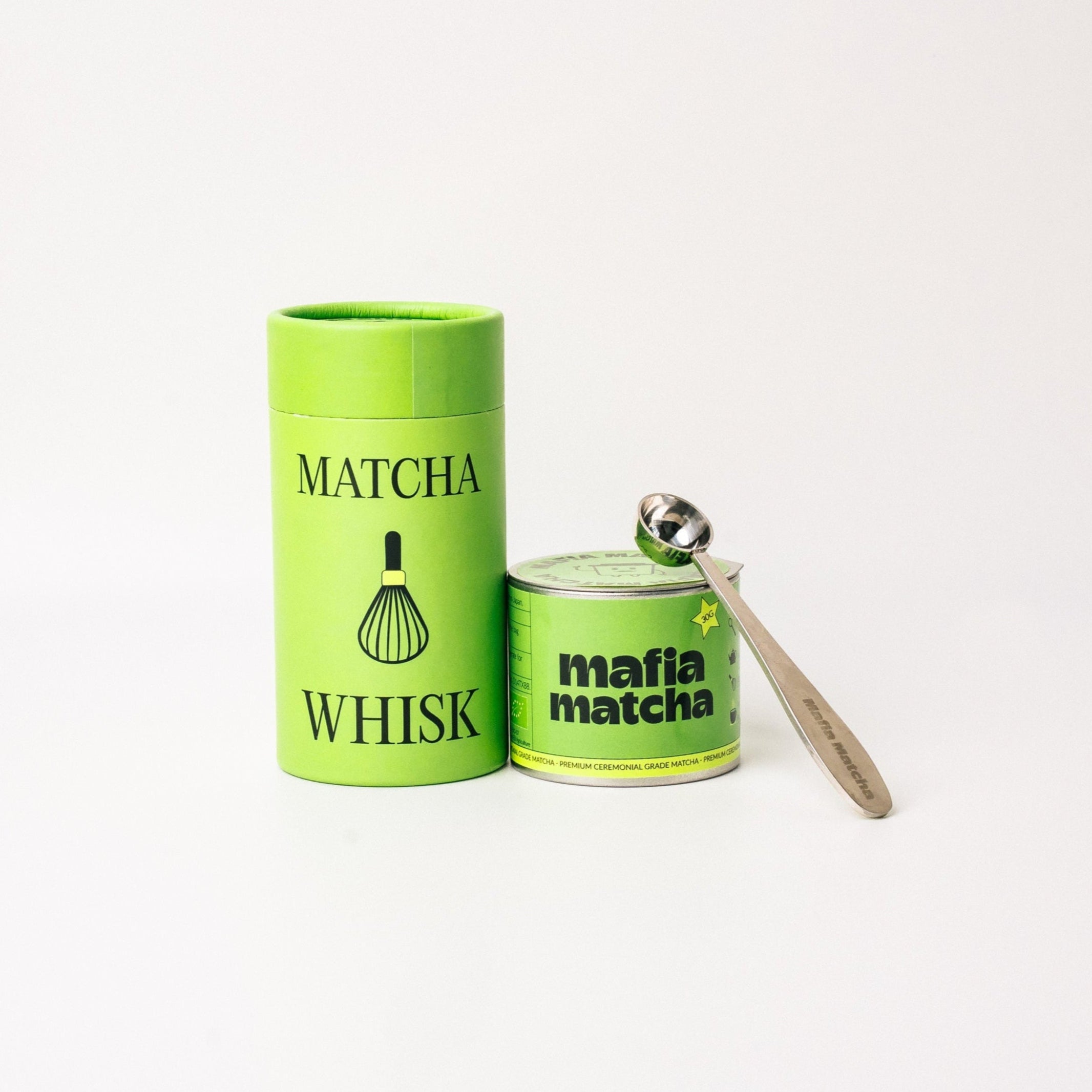 Starter Set Mafia Matcha: Bamboo Whisk, 30g tin, Measuring Spoon