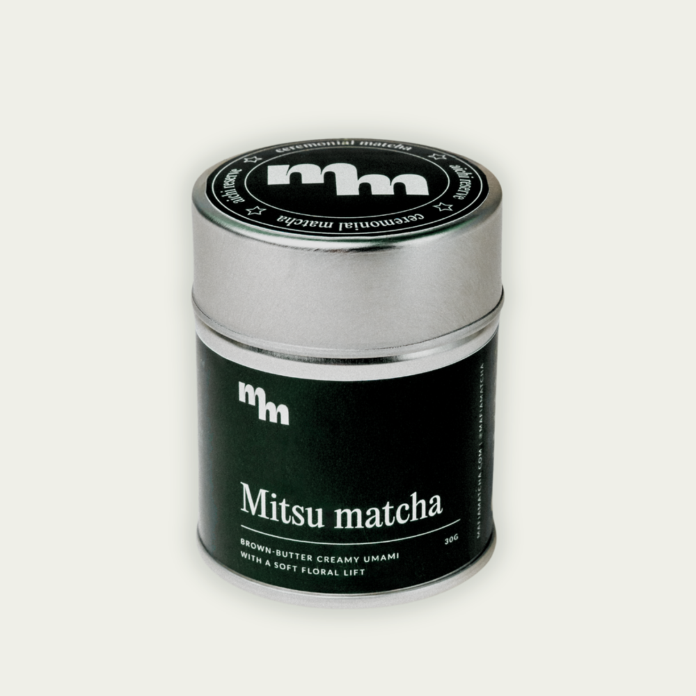 
                      Mafia Matcha Mitsu Aichi Collection ceremonial grade matcha 30g tin, award-winning organic Japanese matcha Ireland
                    