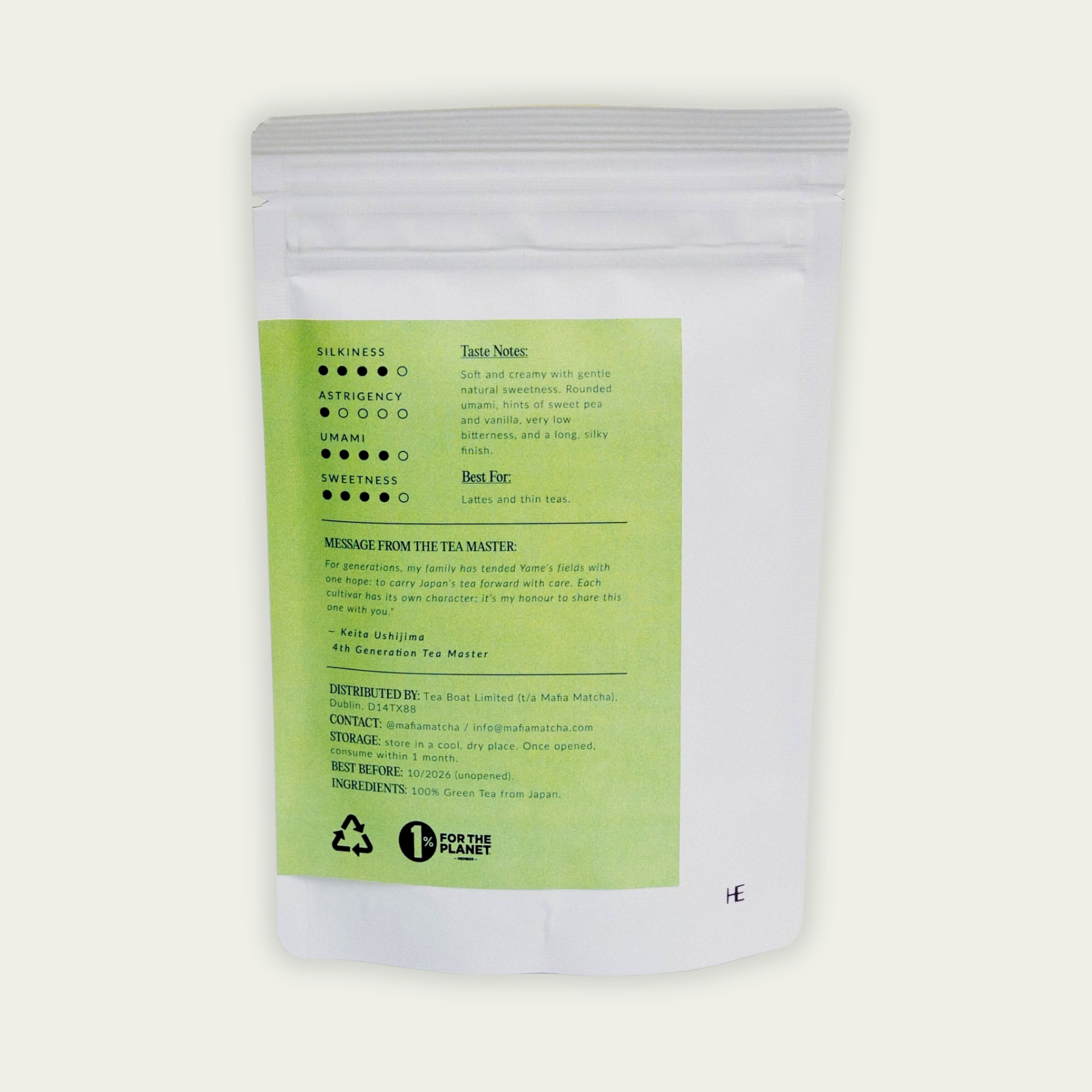 Mafia Matcha Yame Saemidori premium ceremonial matcha 50g pouch back